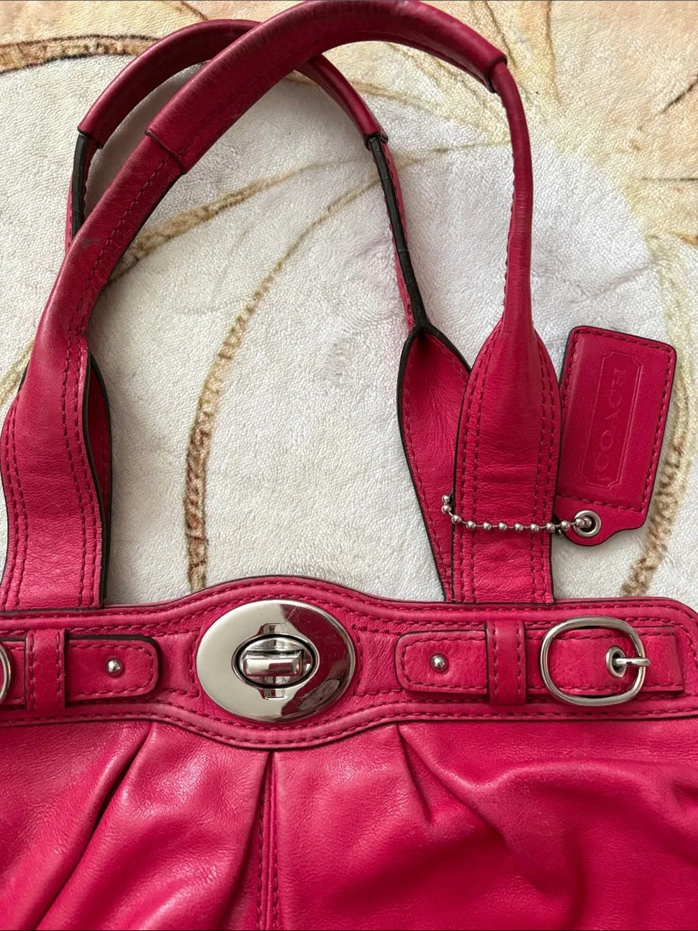 Coach Bright Pink Leather Shoulder Bag with Silver-Tone Turnlock